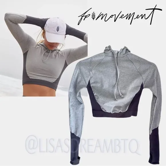 New FP Movement Good Karma Heather Run Cropped Hoodie Jacket - Picture 1 of 12